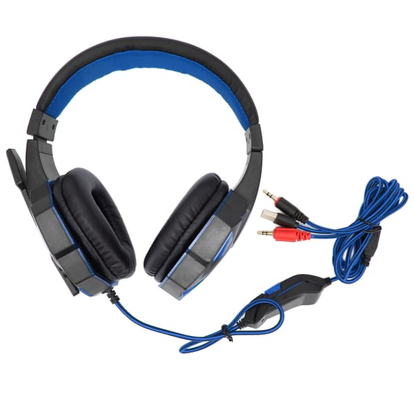 Gaming Headset Lysende Justerbar Lydstyrke 3,5 mm Gaming Headset med Mikrofon til PC Sort Blå