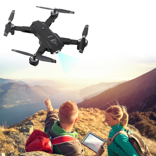 Sammenleggbar drone med høy oppløsning dobbelt kamera headless modus automatisk følge drone svart 1080P optisk