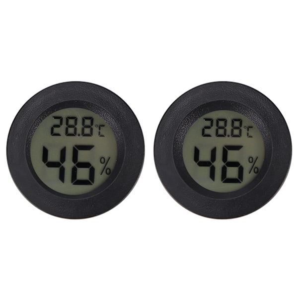 2 stk. Mini Digital LCD Termometer Hygrometer Rund Form Temperatur Fugtighedsmåler til Krybdyrboks