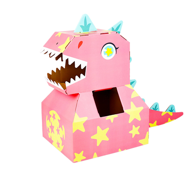Paper Dinosaur Head Costumes Toy DIY Wearable Interactive Cardboard Dinosaur Head Costumes for Children Pink