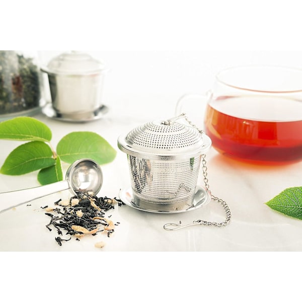 Te-infusionssæt i rustfrit stål med teske og drypbakke - 2 stk