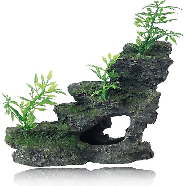 Miniature akvarium Mountain View Sten ornament, bryotree HULE LANDSKAB Kunstig akvariedekoration, (Oliven Sort)