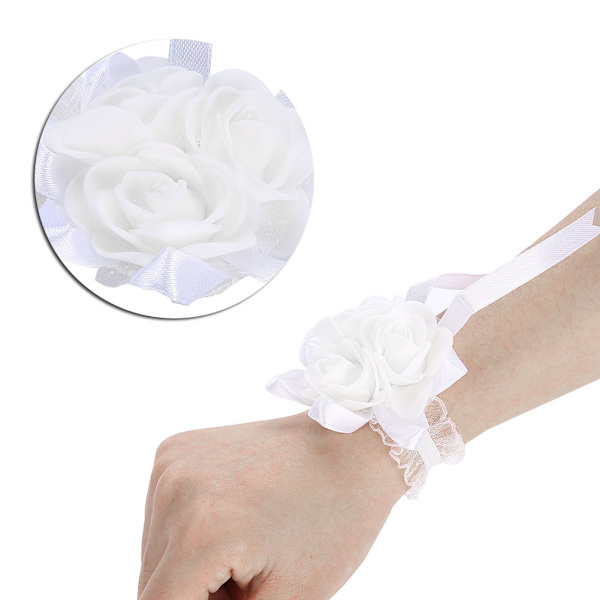 Vakker håndblomst brudepike håndledd Corsage Bryllupsdekorasjoner (hvitt bånd)