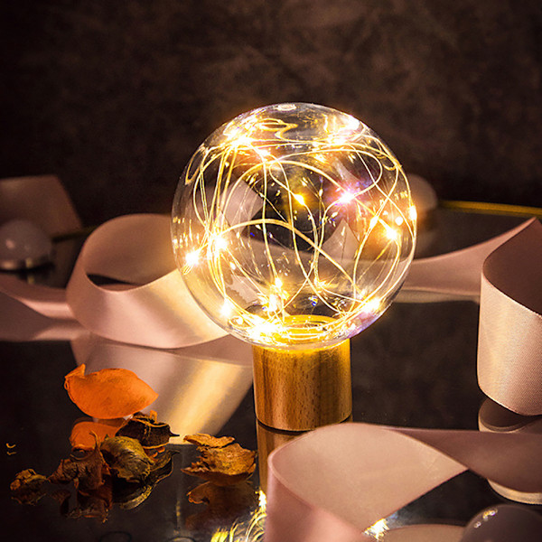 Nyhet LED-lampa med träbas Romantisk lampa Heminredning