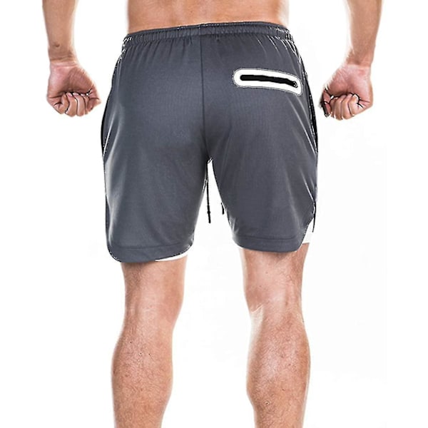 Løpeshorts for menn | Lett 2-i-1 treningshorts | Hurtig tørkende | Mørk grå