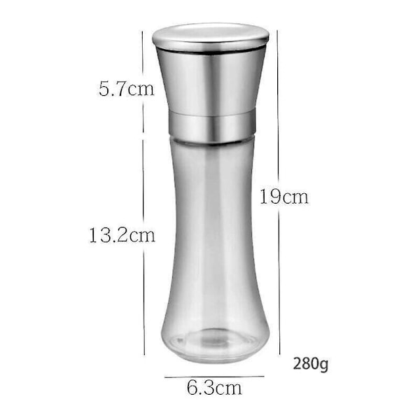Køkkenopbevaringstilbehør 2 stk. Salt- og peberkværn, børstet rustfrit stål og glaskværne, justerbar keramisk kværn 24 cm