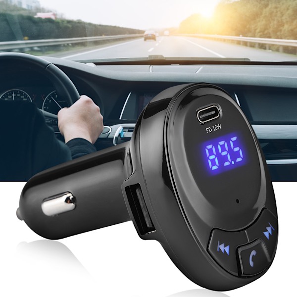 BT09 12V Bluetooth langaton FM-lähetin Mp3-soitin Type-C pikalataus PD 18W Auton laturiMusta
