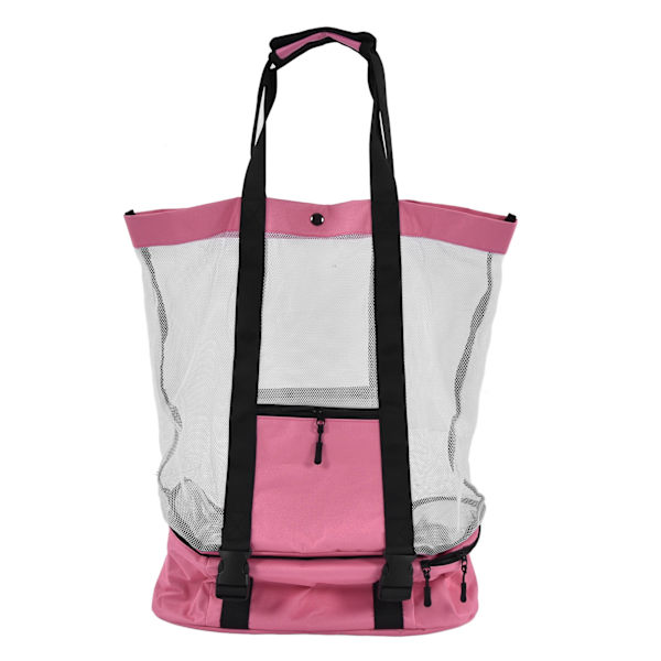 Strandtasker Mesh Bomuld Oversize Opbevaring Tote Tasker til Strand Picnic Grill Camping Pink
