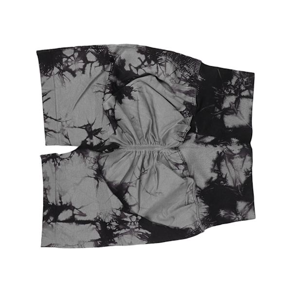 Hög midja yogashorts dam tie dye elastiska andningsbara rumplyft fitness atletiska träningsshorts svart L