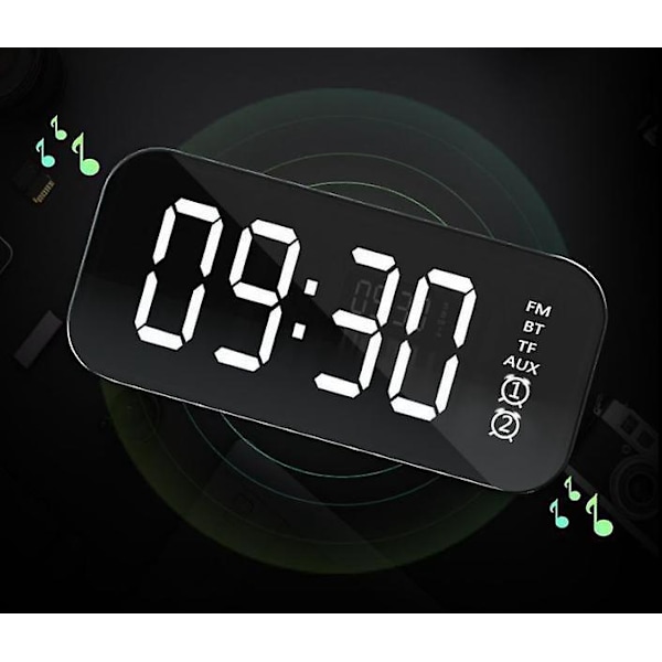 Bluetooth högtalare med LED digital väckarklocka och elektronisk musikdosa, bordsbord vid sängen självlysande