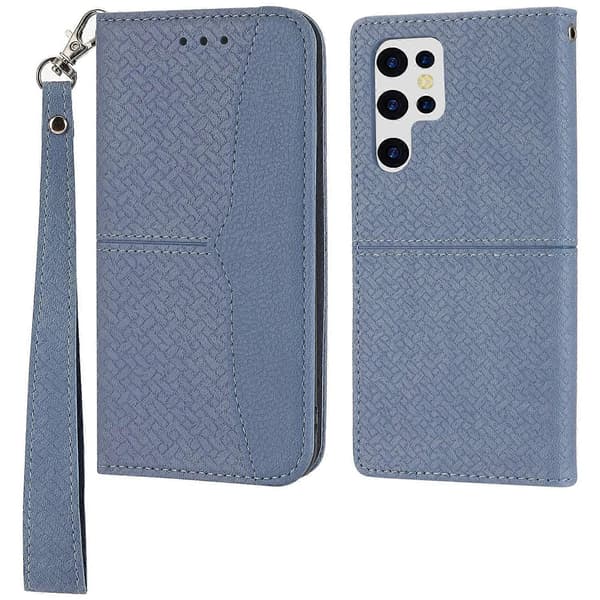 For Samsung Galaxy S25 Ultra Case Woven Texture PU Leather Wallet Phone Case - Multicolor Multicolor Grey