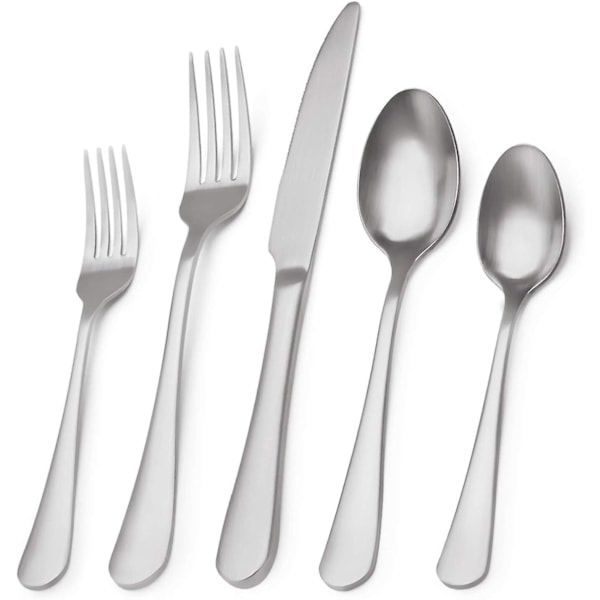 5 Dele Sølv Sæt, Satin Finish Rustfrit Stål Bestiksæt, Køkkenredskabssæt Servering, Spisebestiksæt til Hjem og Restaurant, Sølv