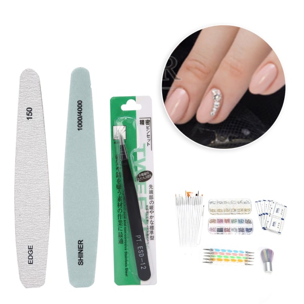 Nail Dotting Pen Rhinestones Dekoration Nail Art Pensel Fil Pincet Manicure Værktøjssæt