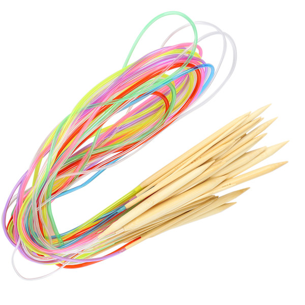 18 st rundstickor dubbelspets bambu färg flexibel röranslutning stickningsverktyg set (100 cm)