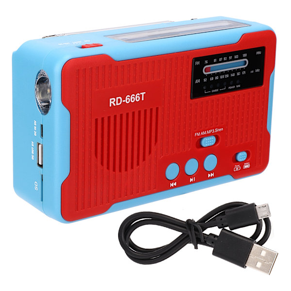 RD-666T Bärbar solcellsdriven nödhandvev AM FM-radio med LED-ficklampa Röd