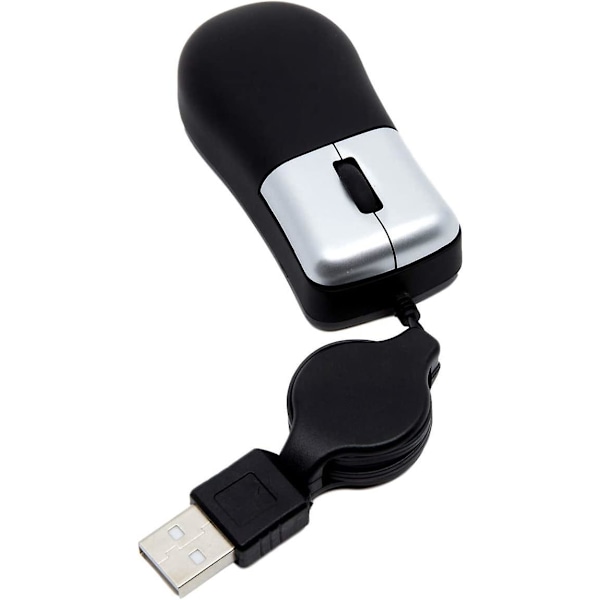 Mini Retraherbar Optisk Reisemus - 3 USB-knapper for PC - Svart
