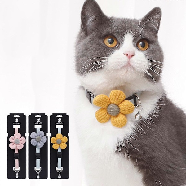 Justerbart 3D Katt Halsband Med Blommor Och Bjällror, Söta Husdjurstillbehör I Rosa/Grå/Gul Zekai Rosa