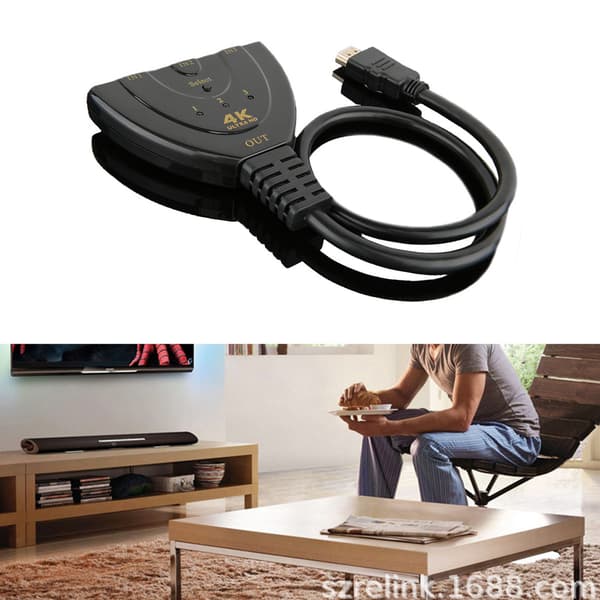 3 i 1 ut HD Multimedia Interface Switcher 4K 3-portars videoomkopplare med statusindikator svart