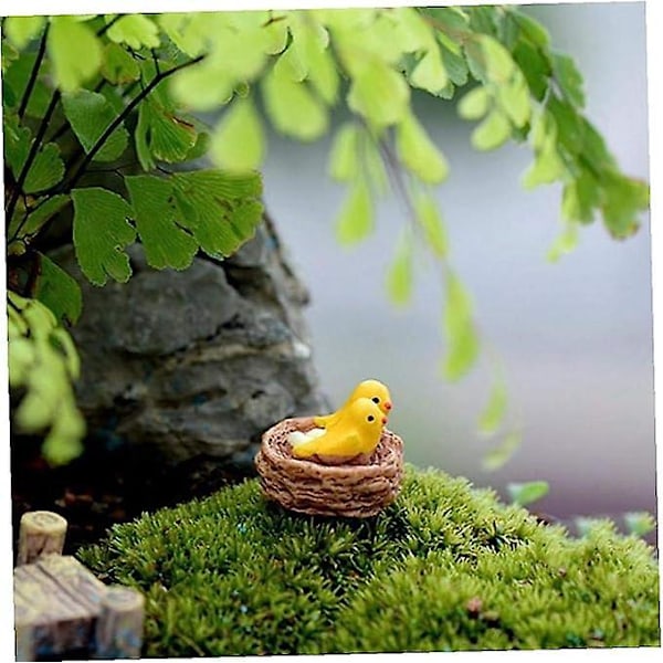 Mini Nest med Fåglar Fe Trädgård Miniatyrer Tomtar Moss Terrarium Figurer Harts Hantverk för Dekoration DIY Tillbehör