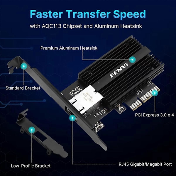 10 Gbps:n PCIe-verkkokortti Marvell AQC113C 10G RJ45 Ethernet PCI
