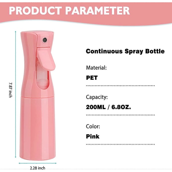 Kontinuerlig Sprayflaska 200 ml (rosa-2-pack), Mister Sprayflaska för Hår, Fin Mist Vattensprayflaska för Salonger, Hårstyling, Växter, Hudvård