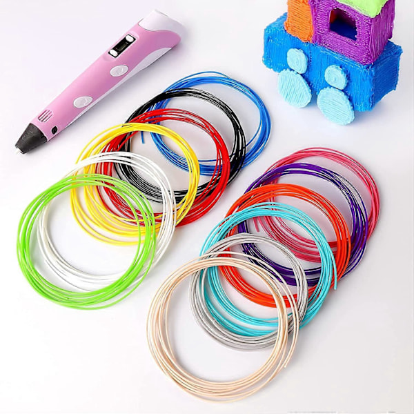 3D-printerpennsett for barn og voksne, 3D-printergave med 12 farger 1,75 mm PLA-filament, hver farge 3 meter, rosa