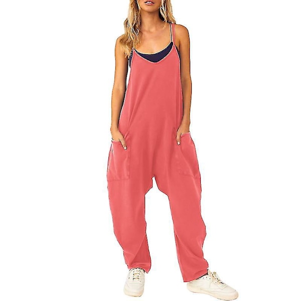 Ærmeløs vidde ben jumpsuit med store lommer - Sommer casual loungewear M A