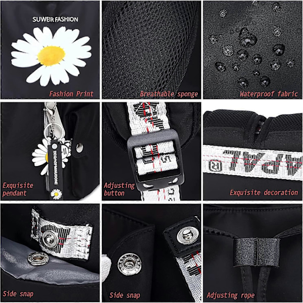 Skolväskor för tonårsflickor Ryggsäckar Vattentäta Ryggsäckar med Laptopfack & Stöldskyddsväska Resor Vandring Camping Casual Daisy