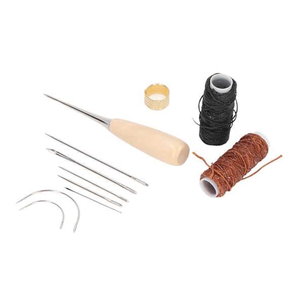 Läder sömnad verktyg kit DIY rostfritt stål bärbar läder sömnad kit med vaxad tråd för tyg presenning