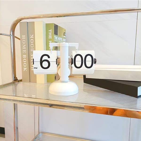 Digital Flip Down Clock Mute Accurate Mechanical Tabletop Flip Clock for Living Room Study Single Foot All White