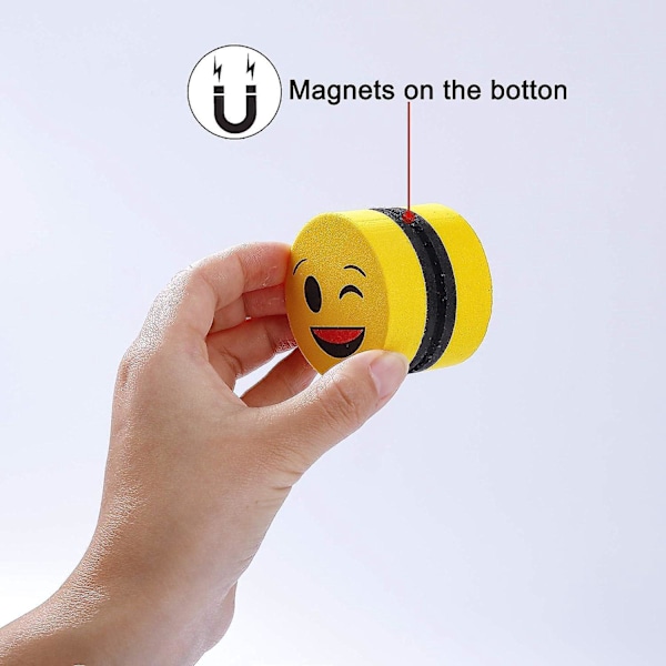 16-delad blandad färg Smile magnetisk whiteboard set för barn - 5 cm svampgummirengöringsmedel för torrraderingspennor och markörer, skolmaterial