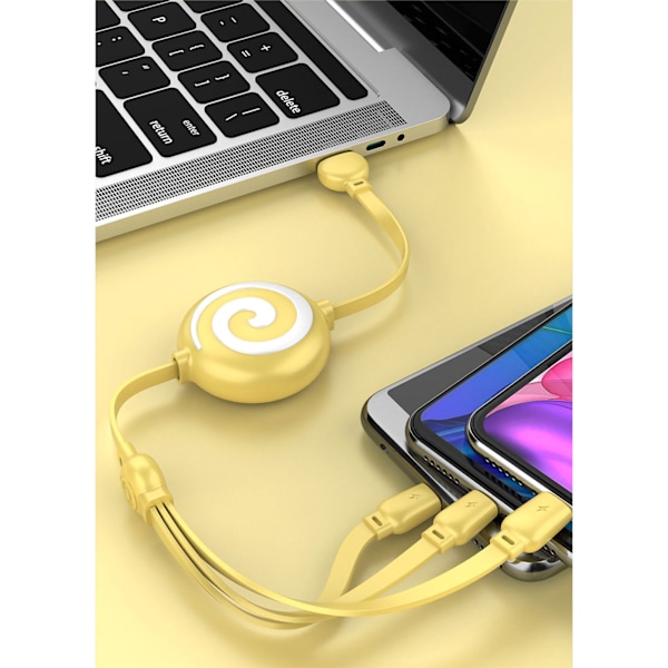 3 i 1 USB-laderkabel Lollipop-form Strekkbar hurtiglading Telefonkabel for IOS for Android for Huawei Sitrongul