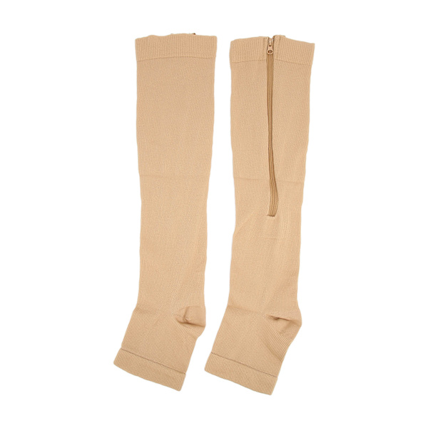 Nylon Dragkedja Design Främja blodcirkulationen Kompressionsstrumpor med öppen tåHudfärg S/M