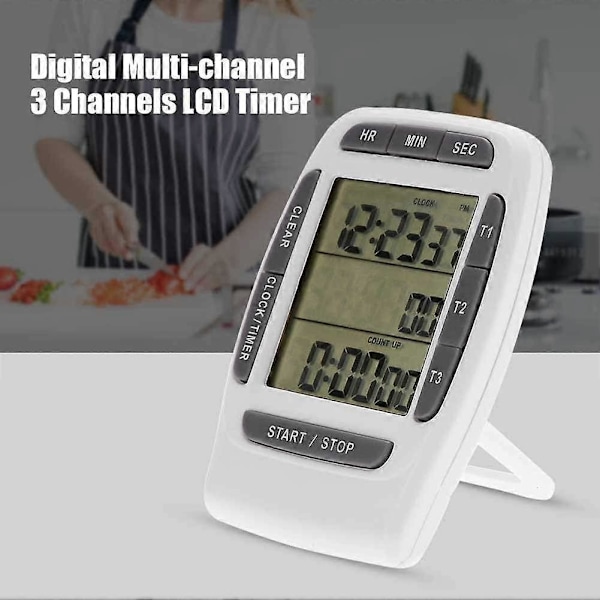 Tre-Kanals Køkken Timer Bærbar Digital Multi-Kanal 3 Kanaler LCD Timer Præcis Tid