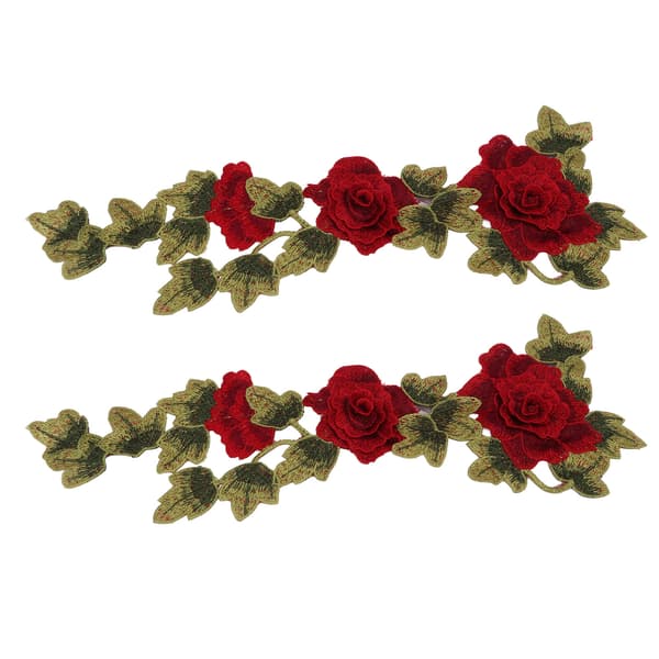 2 st röda blomsterbroderade märken Delikata blomdetaljer Ljusa färger Strykmärken för kläder Handväskor Hattar Byxor