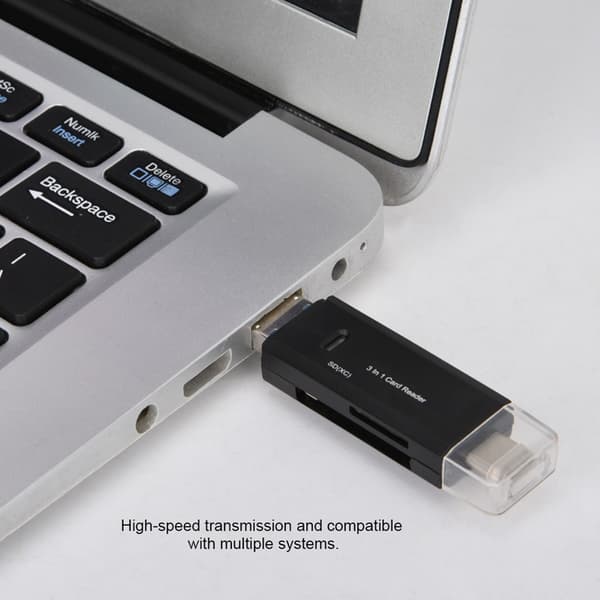 Ny multifunktionell 3-i-1 Typ C Micro USB-kortläsare Höghastighetsöverföring (svart)