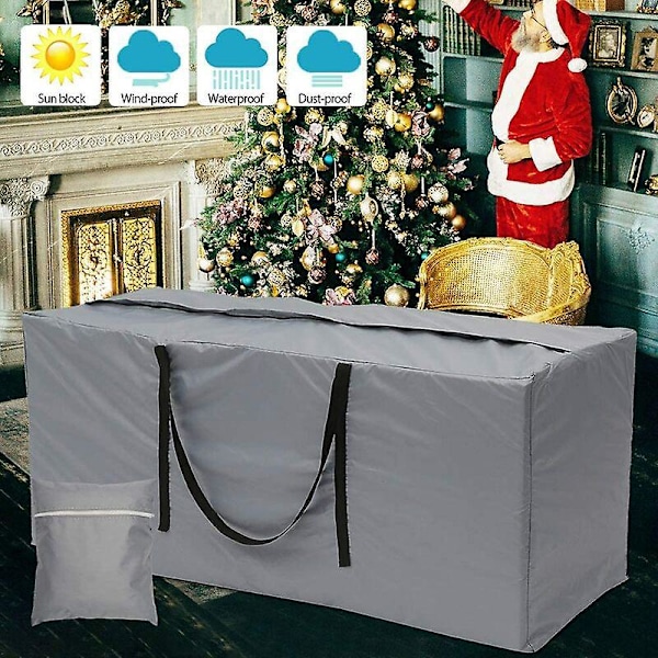 Stor Oppbevaringspose for Utendørsbruk, Hagepose med Vanntette Håndtak, 210D Oxford (173 x 76 x 51 cm, Grå)