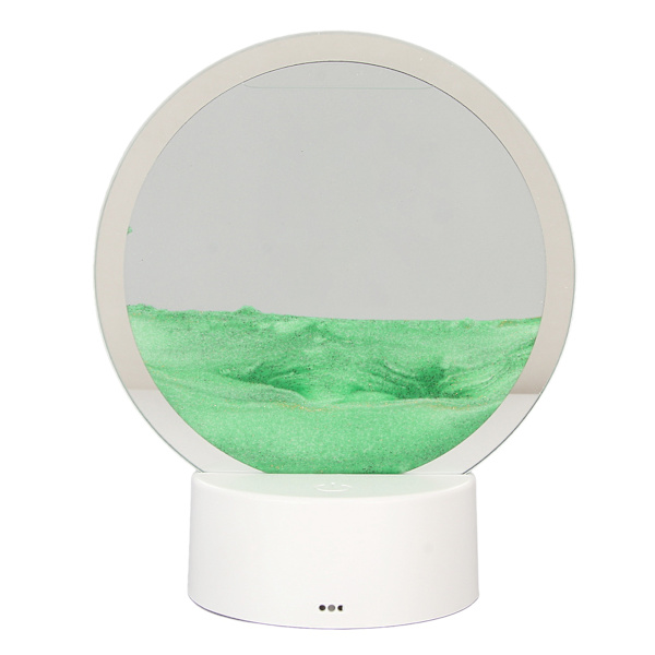 Moving Sand Art Rund ramme 3D Transparent Glas Batteri USB Powered Lights Dynamisk Sand Picture til Family Office Cafe Grøn