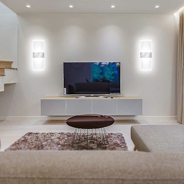 2 stk. LED indendørs væglampe, 12W 6000K kold hvid akryl væglampe, moderne design dekorativ væglampe til stue, soveværelse, gang, badeværelse