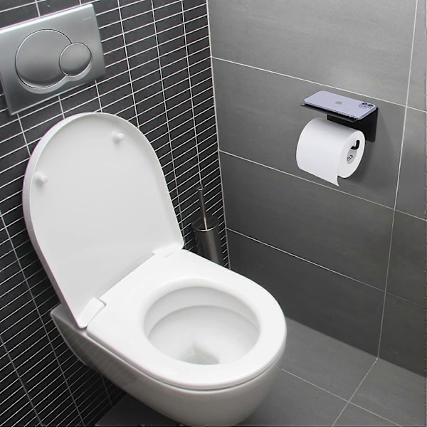 Toiletpapirholder med selvklæbende hylde, papirholder uden boring rustfrit stål SUS 304, selvklæbende vægmonteret toiletpapirholder