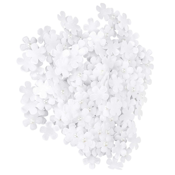 200 st handgjorda blommor vita femkronblad pärla strass DIY konstgjorda hårtillbehör