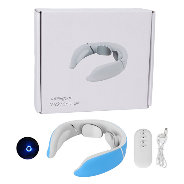 Elektrisk nackmassageapparat 6 lägen 16 styrkenivåer röststyrning intelligent nackavslappningsmassagemaskin blå