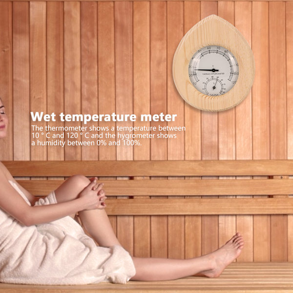 Tipan muotoinen 2-in-1 puinen termohygometri, saunan lämpömittari, saunan lisävarusteet