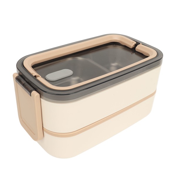 Dubbelskiktad lunchlåda stapelbar Bento-låda med bestick Rostfritt stål Matlåda 1400ml Khaki 304