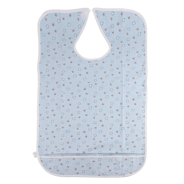 Vanntett forkle for voksne og eldre, PVC-spiseforkle, hjelpemiddel for funksjonshemmede, beskyttelse under måltider (JRK-211PVC L) Blomst blå