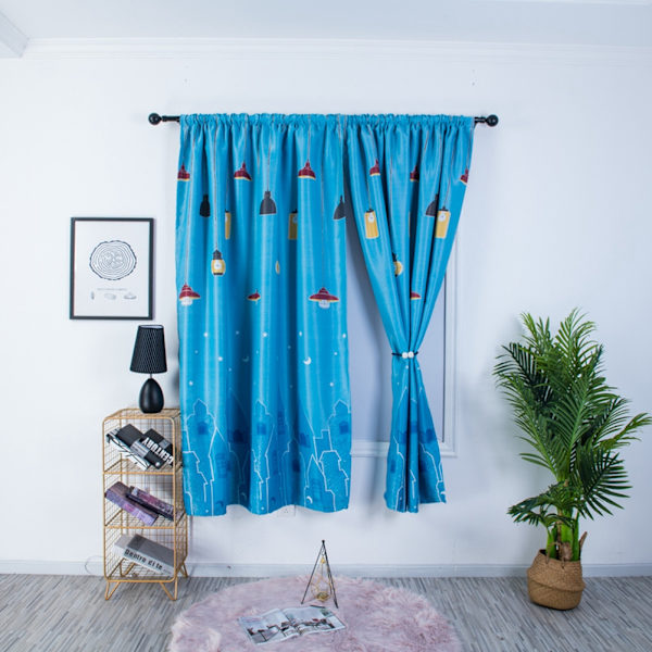 Stue og soverom polyester trykkmønster vindusskygge gardin dekorasjon blå