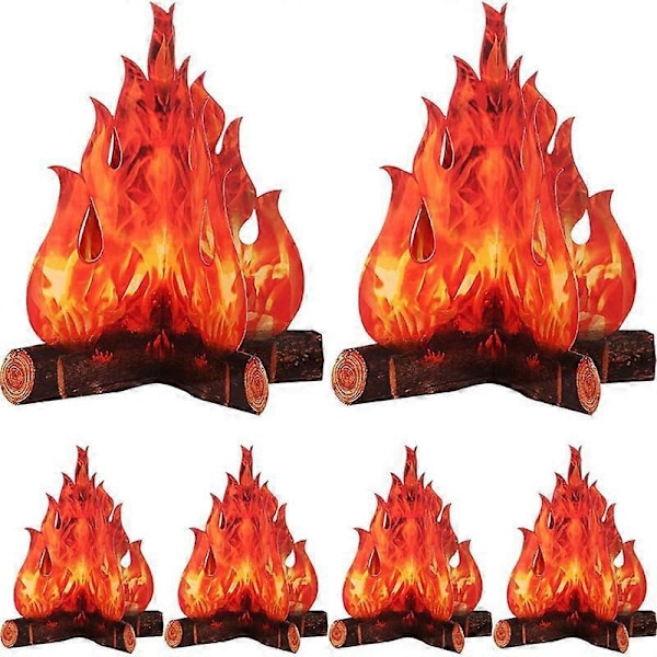 2 stk. 3D Flamme Fakkel Midtstykke Papp Bål Dekorativ Kunstig Flamme Papir Falsk Dekorativ Fest