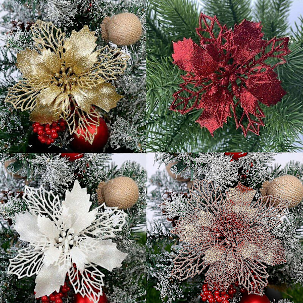 10 st Jul Stor Julstjärna Glitter Träd Blomma Hängande Fest H