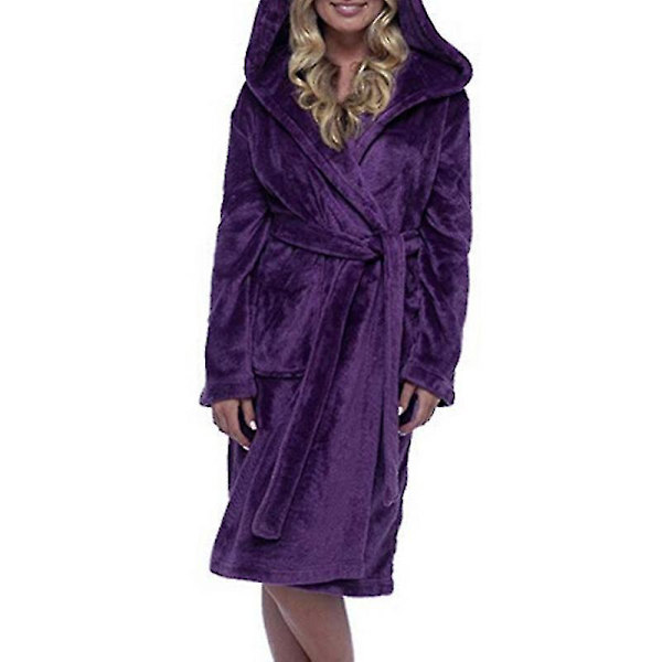 Huvad Fleece Badrock för Kvinnor - Lila Nattkläder Dressing Gown