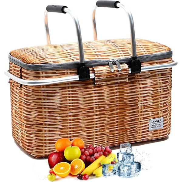 26L Sammenleggbar Piknikkurv, Tepas Kjølebag, Isolert Myk Kjøler, Termisk Bag for Piknik, Strand, Campingdrikker, Grillmat